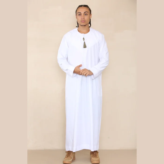 Mens Thobe Jubba Islamic Clothing Muslim Kaftan Emirati Omani Robe Arab Tassel - Image 63