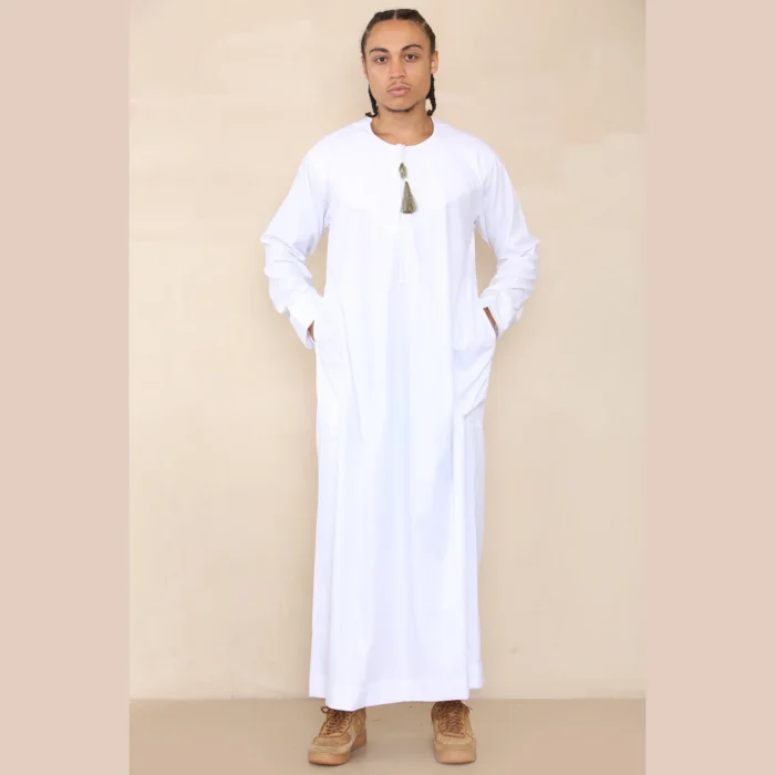 Mens Thobe Jubba Islamic Clothing Muslim Kaftan Emirati Omani Robe Arab Tassel - Image 61