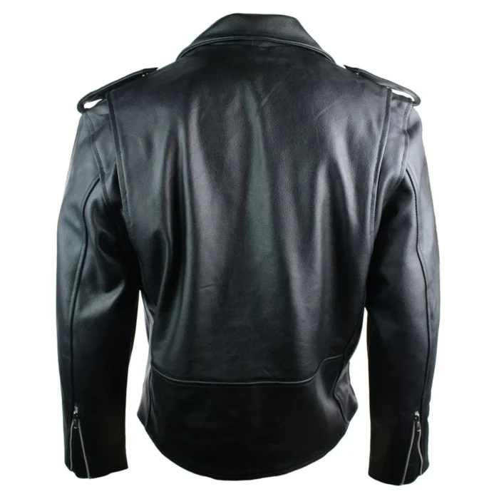 Mens 100% Real Leather Brando Style Classic Retro Biker Jacket Black - Image 4