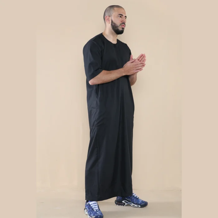 Mens Thobe Jubba Islamic Clothing Kaftan Half Sleeve Robe Moroccan Arab Zipped - Image 6