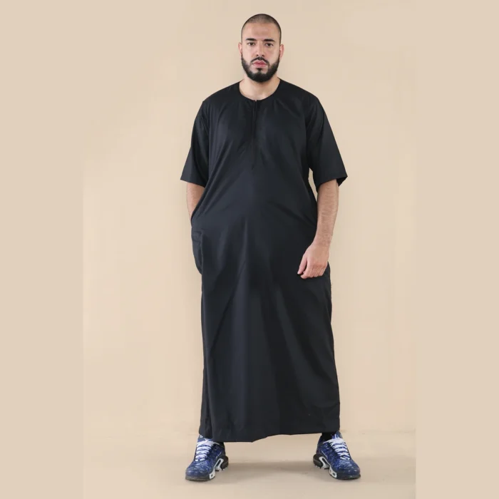 Mens Thobe Jubba Islamic Clothing Kaftan Half Sleeve Robe Moroccan Arab Zipped - Image 5