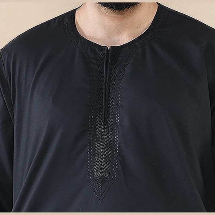 Mens Thobe Jubba Islamic Clothing Kaftan Half Sleeve Robe Moroccan Arab Zipped - Image 4