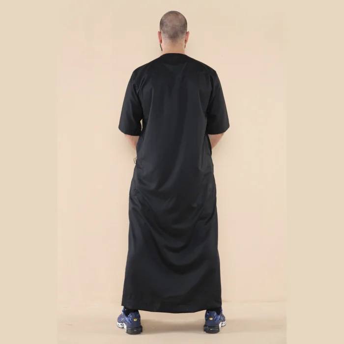 Mens Thobe Jubba Islamic Clothing Kaftan Half Sleeve Robe Moroccan Arab Zipped - Image 3