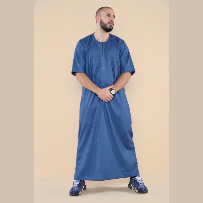 Mens Thobe Jubba Islamic Clothing Kaftan Half Sleeve Robe Moroccan Arab Zipped - Image 11