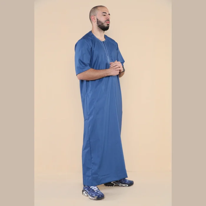Mens Thobe Jubba Islamic Clothing Kaftan Half Sleeve Robe Moroccan Arab Zipped - Image 8