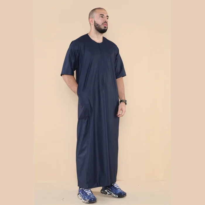 Mens Thobe Jubba Islamic Clothing Kaftan Half Sleeve Robe Moroccan Arab Zipped - Image 26