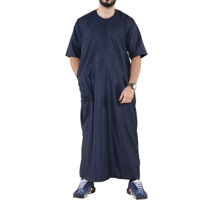 Mens Thobe Jubba Islamic Clothing Kaftan Half Sleeve Robe Moroccan Arab Zipped - Image 25