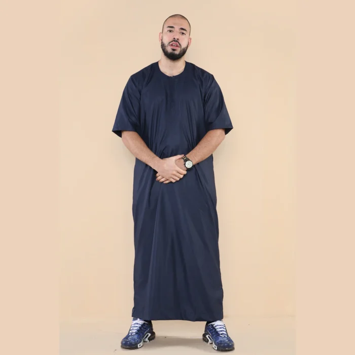 Mens Thobe Jubba Islamic Clothing Kaftan Half Sleeve Robe Moroccan Arab Zipped - Image 30
