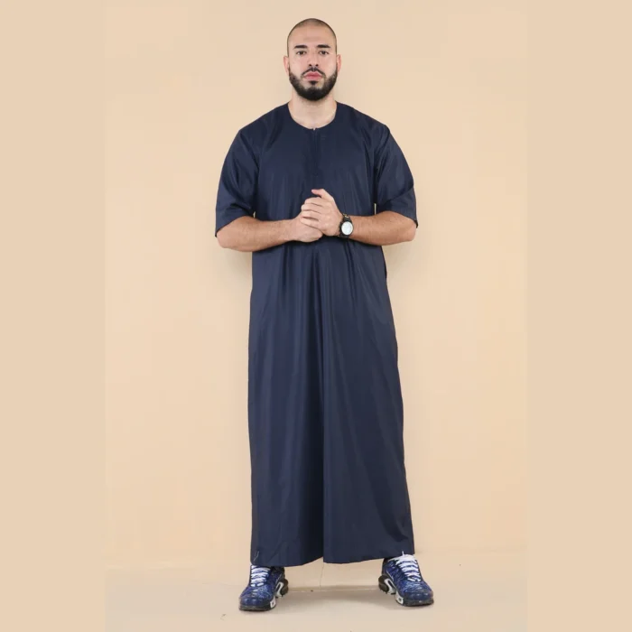 Mens Thobe Jubba Islamic Clothing Kaftan Half Sleeve Robe Moroccan Arab Zipped - Image 29