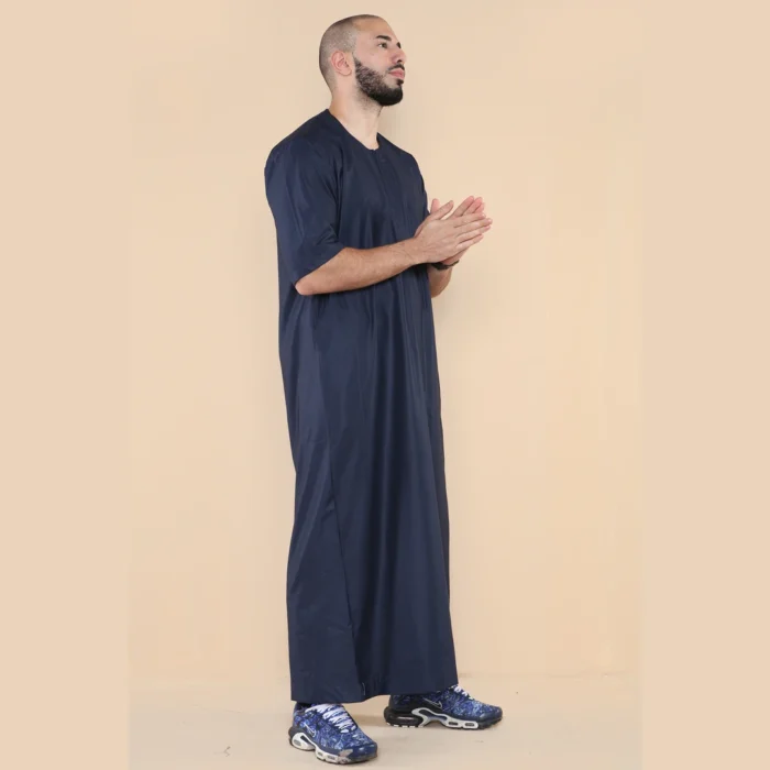 Mens Thobe Jubba Islamic Clothing Kaftan Half Sleeve Robe Moroccan Arab Zipped - Image 28