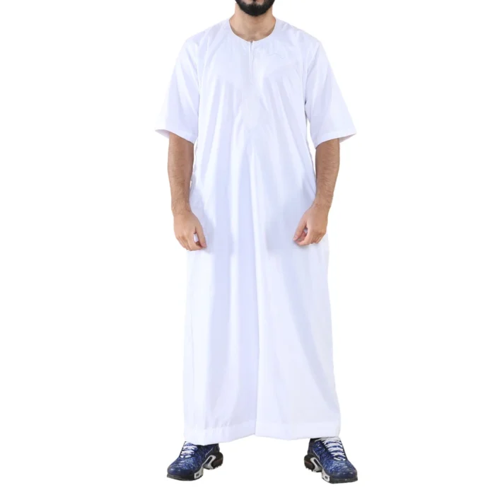 Mens Thobe Jubba Islamic Clothing Kaftan Half Sleeve Robe Moroccan Arab Zipped - Image 31