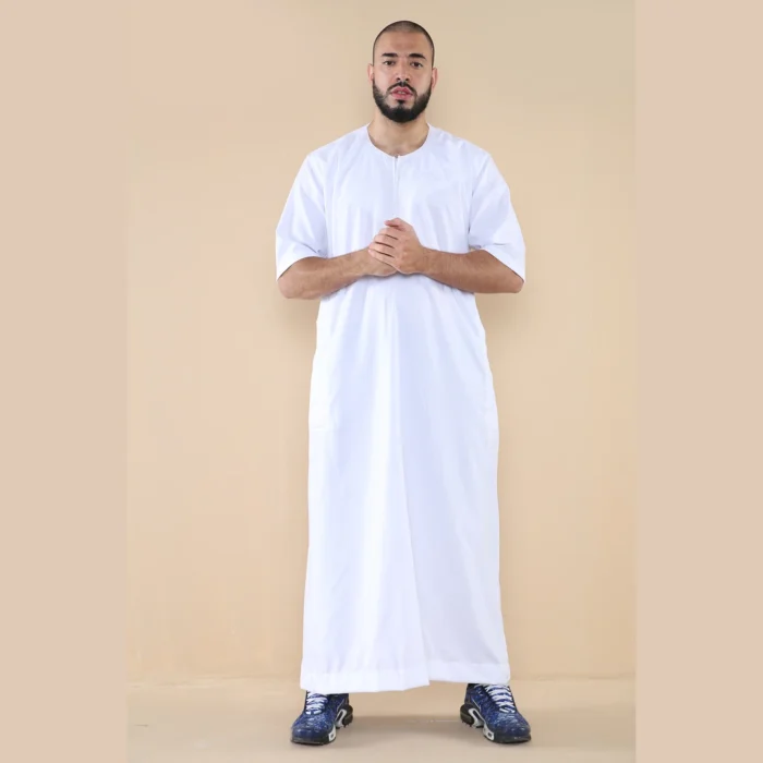 Mens Thobe Jubba Islamic Clothing Kaftan Half Sleeve Robe Moroccan Arab Zipped - Image 36