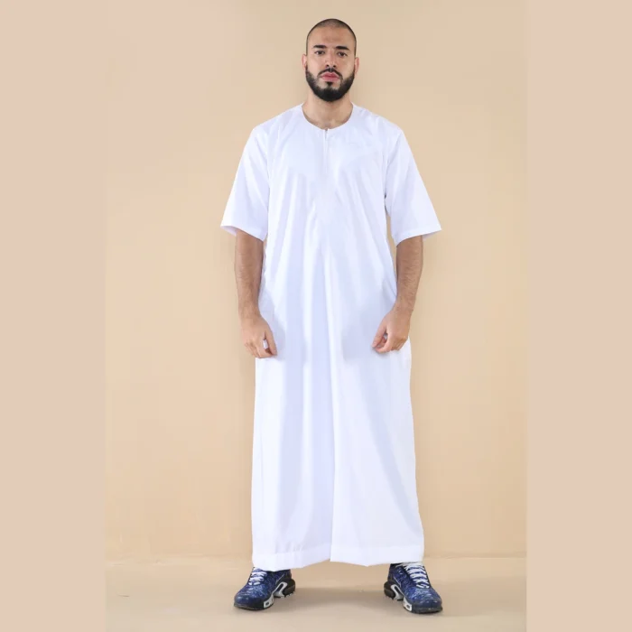 Mens Thobe Jubba Islamic Clothing Kaftan Half Sleeve Robe Moroccan Arab Zipped - Image 35