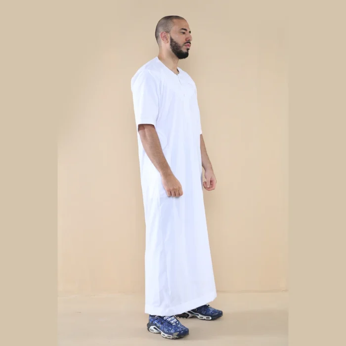 Mens Thobe Jubba Islamic Clothing Kaftan Half Sleeve Robe Moroccan Arab Zipped - Image 33