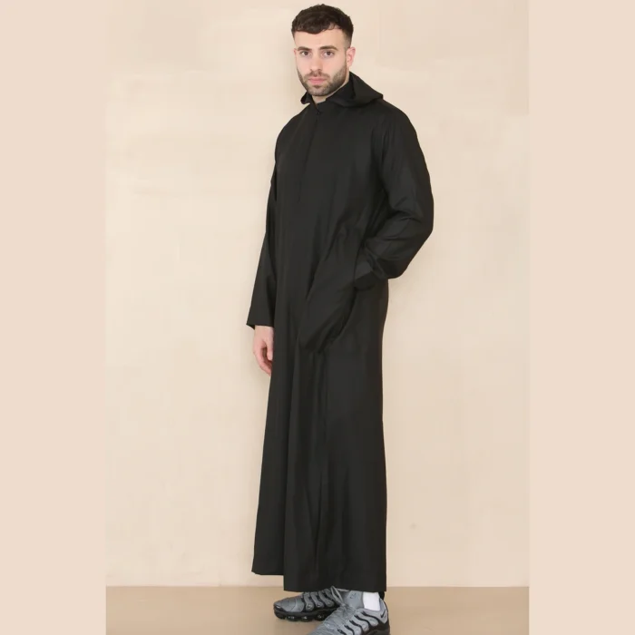 Mens Hooded Thobe Hood Jubba Nehru Stand Collar Islamic Clothing Muslim Kaftan Robe Saudi Slim Regular Fit - Image 6