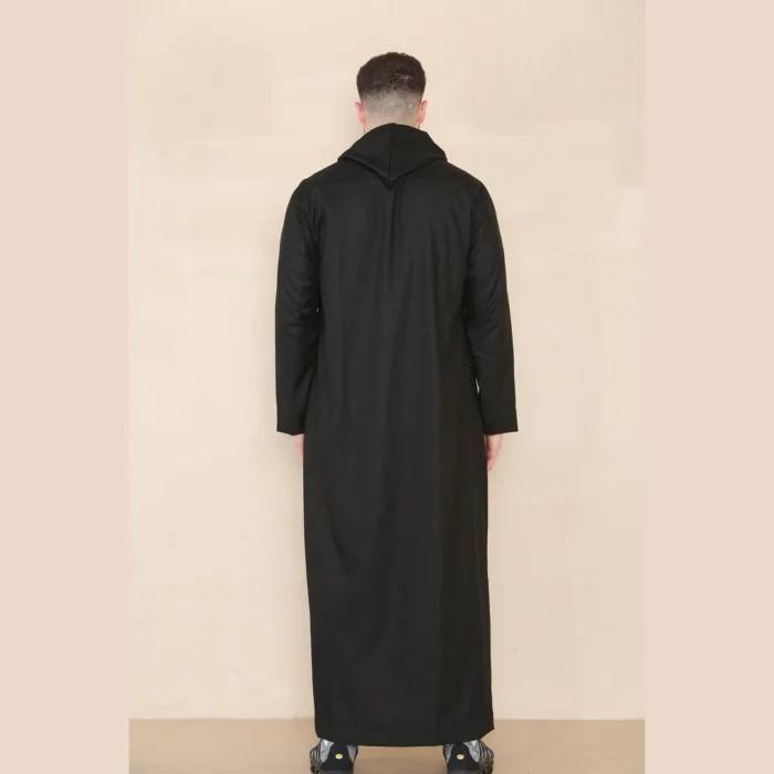 Mens Hooded Thobe Hood Jubba Nehru Stand Collar Islamic Clothing Muslim Kaftan Robe Saudi Slim Regular Fit - Image 3