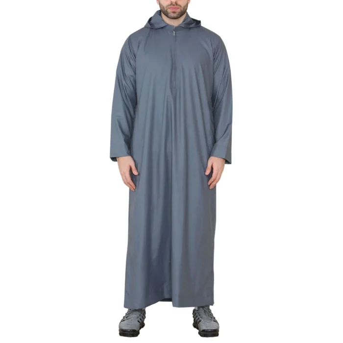 Mens Hooded Thobe Hood Jubba Nehru Stand Collar Islamic Clothing Muslim Kaftan Robe Saudi Slim Regular Fit - Image 7