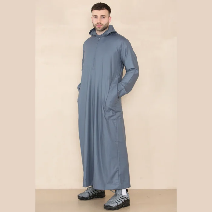 Mens Hooded Thobe Hood Jubba Nehru Stand Collar Islamic Clothing Muslim Kaftan Robe Saudi Slim Regular Fit - Image 10