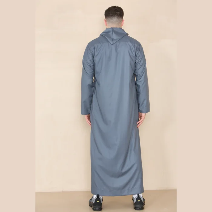Mens Hooded Thobe Hood Jubba Nehru Stand Collar Islamic Clothing Muslim Kaftan Robe Saudi Slim Regular Fit - Image 8