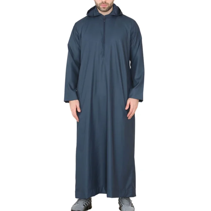 Mens Hooded Thobe Hood Jubba Nehru Stand Collar Islamic Clothing Muslim Kaftan Robe Saudi Slim Regular Fit - Image 13
