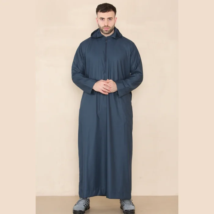 Mens Hooded Thobe Hood Jubba Nehru Stand Collar Islamic Clothing Muslim Kaftan Robe Saudi Slim Regular Fit - Image 18