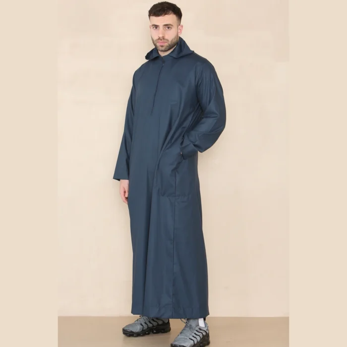 Mens Hooded Thobe Hood Jubba Nehru Stand Collar Islamic Clothing Muslim Kaftan Robe Saudi Slim Regular Fit - Image 17