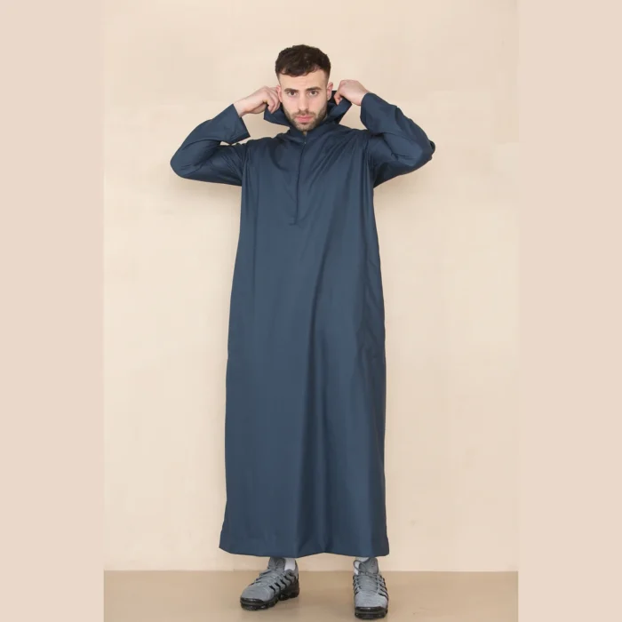 Mens Hooded Thobe Hood Jubba Nehru Stand Collar Islamic Clothing Muslim Kaftan Robe Saudi Slim Regular Fit - Image 16