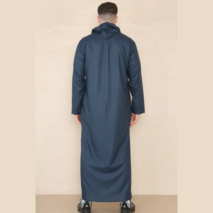 Mens Hooded Thobe Hood Jubba Nehru Stand Collar Islamic Clothing Muslim Kaftan Robe Saudi Slim Regular Fit - Image 14