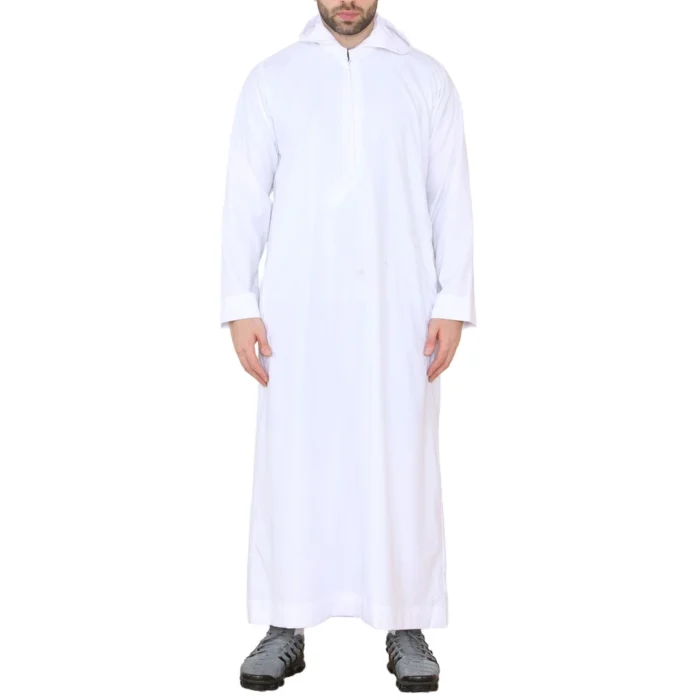 Mens Hooded Thobe Hood Jubba Nehru Stand Collar Islamic Clothing Muslim Kaftan Robe Saudi Slim Regular Fit - Image 19