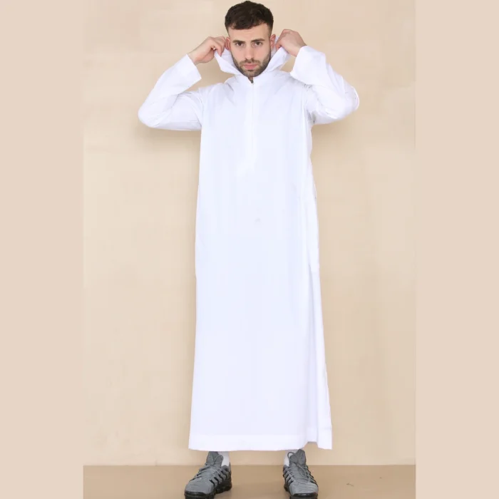 Mens Hooded Thobe Hood Jubba Nehru Stand Collar Islamic Clothing Muslim Kaftan Robe Saudi Slim Regular Fit - Image 24
