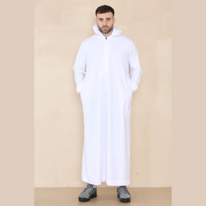 Mens Hooded Thobe Hood Jubba Nehru Stand Collar Islamic Clothing Muslim Kaftan Robe Saudi Slim Regular Fit - Image 23