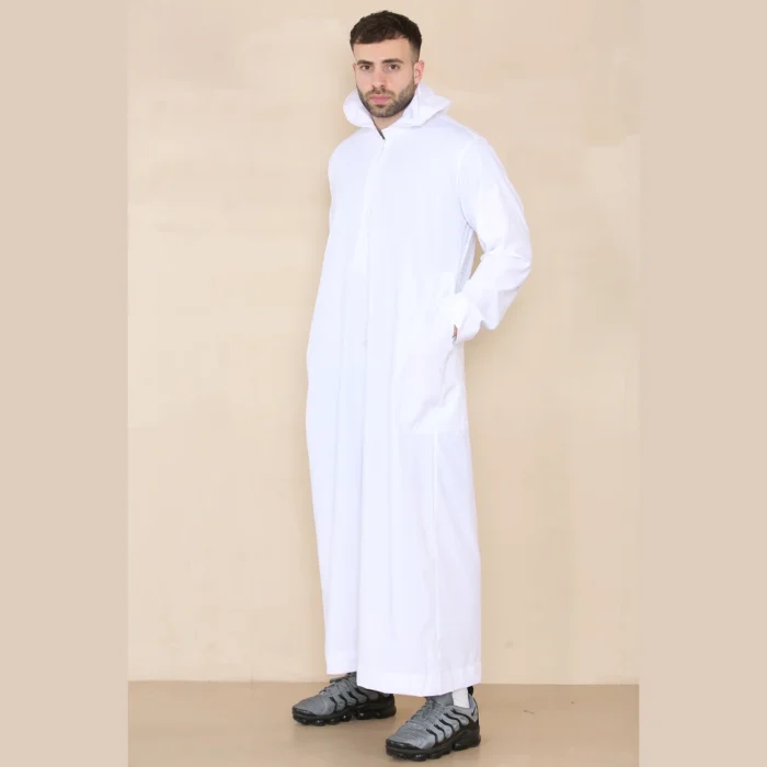 Mens Hooded Thobe Hood Jubba Nehru Stand Collar Islamic Clothing Muslim Kaftan Robe Saudi Slim Regular Fit - Image 22