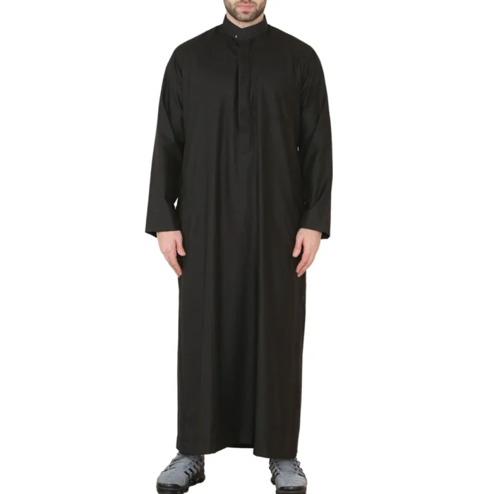 Mens Thobe Jubba Nehru Stand Collar Islamic Clothing Muslim Kaftan Eid Robe Saudi Slim Regular Fit - Image 1