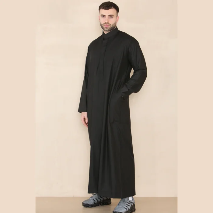Mens Thobe Jubba Nehru Stand Collar Islamic Clothing Muslim Kaftan Eid Robe Saudi Slim Regular Fit - Image 2