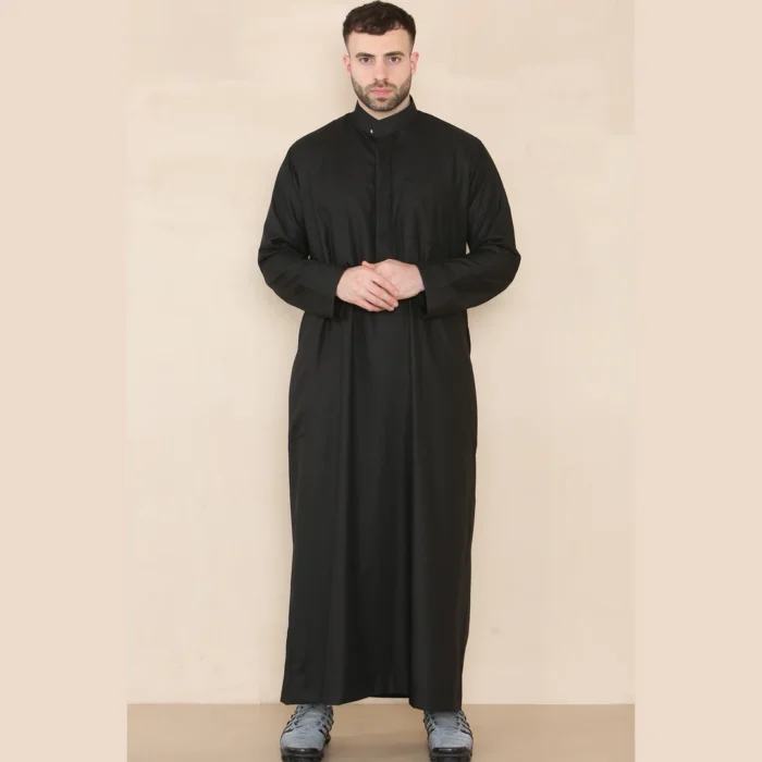 Mens Thobe Jubba Nehru Stand Collar Islamic Clothing Muslim Kaftan Eid Robe Saudi Slim Regular Fit - Image 5