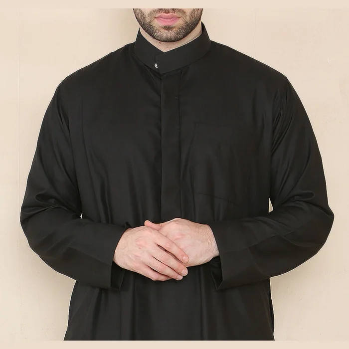 Mens Thobe Jubba Nehru Stand Collar Islamic Clothing Muslim Kaftan Eid Robe Saudi Slim Regular Fit - Image 3