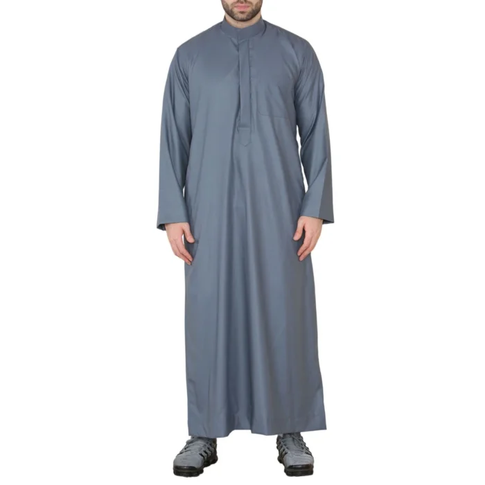 Mens Thobe Jubba Nehru Stand Collar Islamic Clothing Muslim Kaftan Eid Robe Saudi Slim Regular Fit - Image 7