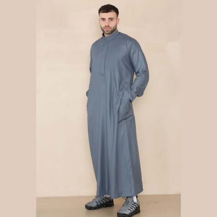 Mens Thobe Jubba Nehru Stand Collar Islamic Clothing Muslim Kaftan Eid Robe Saudi Slim Regular Fit - Image 12