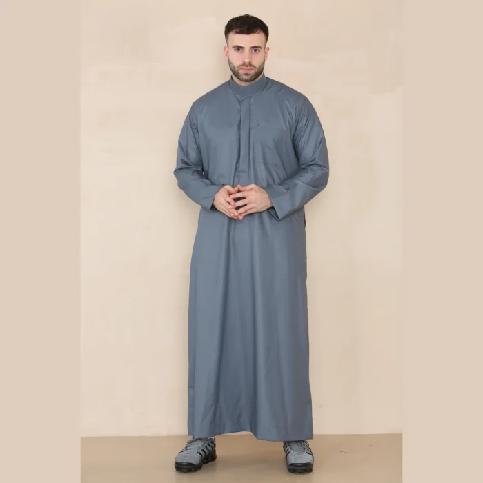 Mens Thobe Jubba Nehru Stand Collar Islamic Clothing Muslim Kaftan Eid Robe Saudi Slim Regular Fit - Image 10