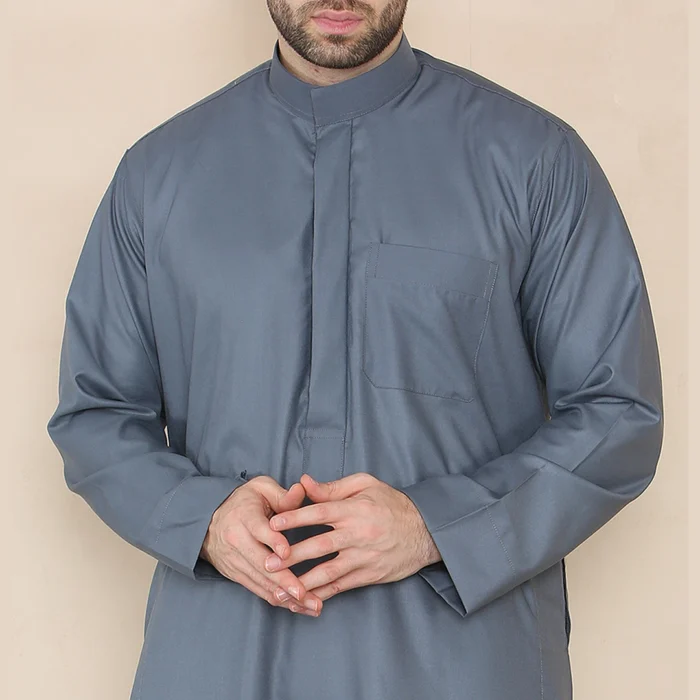 Mens Thobe Jubba Nehru Stand Collar Islamic Clothing Muslim Kaftan Eid Robe Saudi Slim Regular Fit - Image 8
