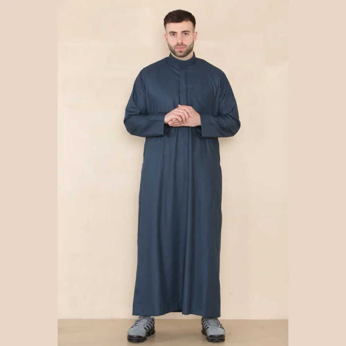 Mens Thobe Jubba Nehru Stand Collar Islamic Clothing Muslim Kaftan Eid Robe Saudi Slim Regular Fit - Image 18