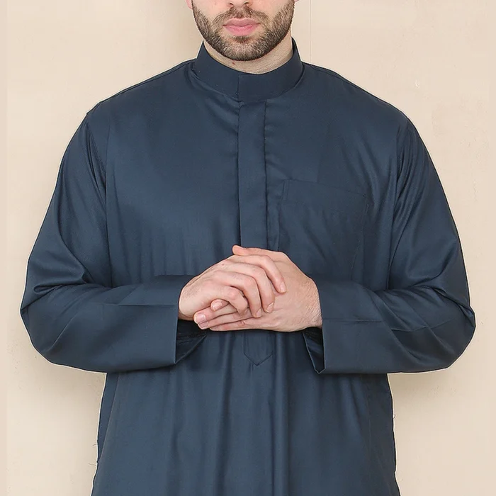 Mens Thobe Jubba Nehru Stand Collar Islamic Clothing Muslim Kaftan Eid Robe Saudi Slim Regular Fit - Image 15