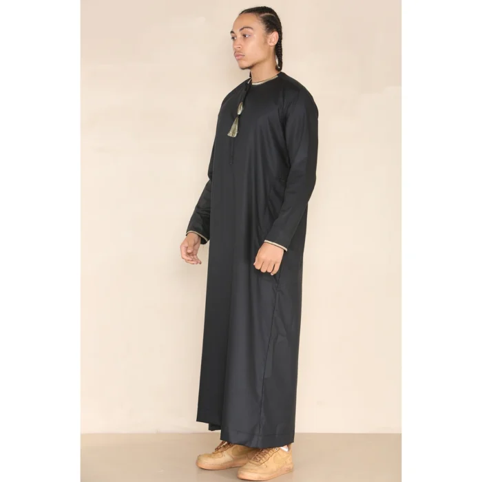 Mens Emirati Omani Thobe Jubba Islamic Clothing Muslim Kaftan Eid Robe Arab String Tassel - Image 2
