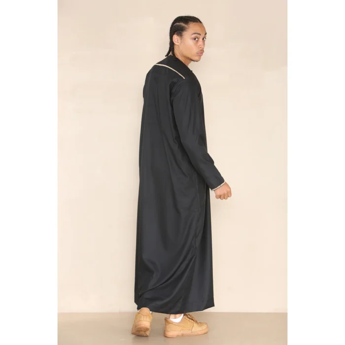 Mens Emirati Omani Thobe Jubba Islamic Clothing Muslim Kaftan Eid Robe Arab String Tassel - Image 4