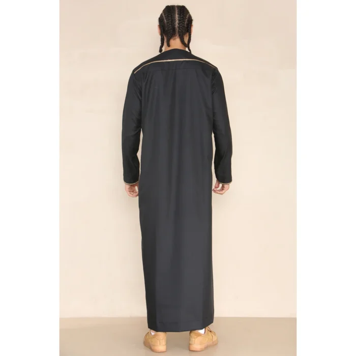 Mens Emirati Omani Thobe Jubba Islamic Clothing Muslim Kaftan Eid Robe Arab String Tassel - Image 3