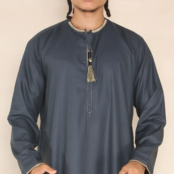 Mens Emirati Omani Thobe Jubba Islamic Clothing Muslim Kaftan Eid Robe Arab String Tassel - Image 13