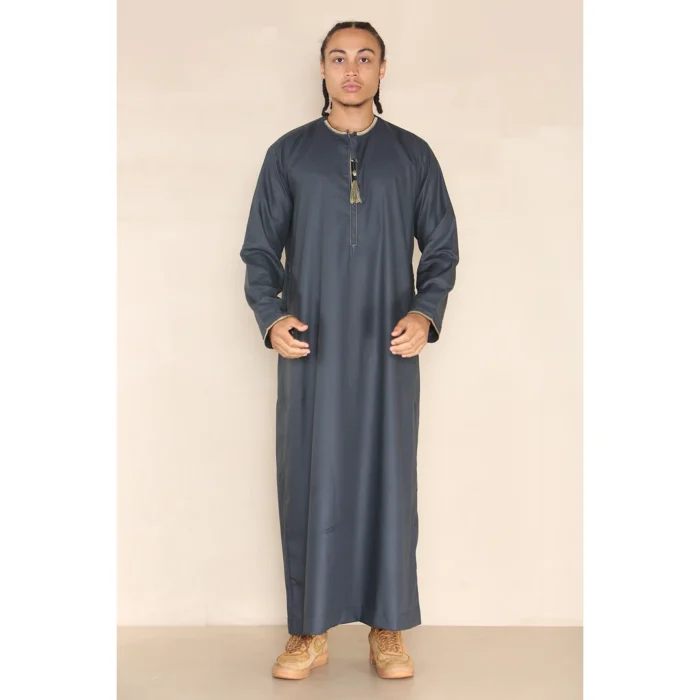 Mens Emirati Omani Thobe Jubba Islamic Clothing Muslim Kaftan Eid Robe Arab String Tassel - Image 12