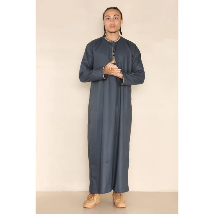 Mens Emirati Omani Thobe Jubba Islamic Clothing Muslim Kaftan Eid Robe Arab String Tassel - Image 11
