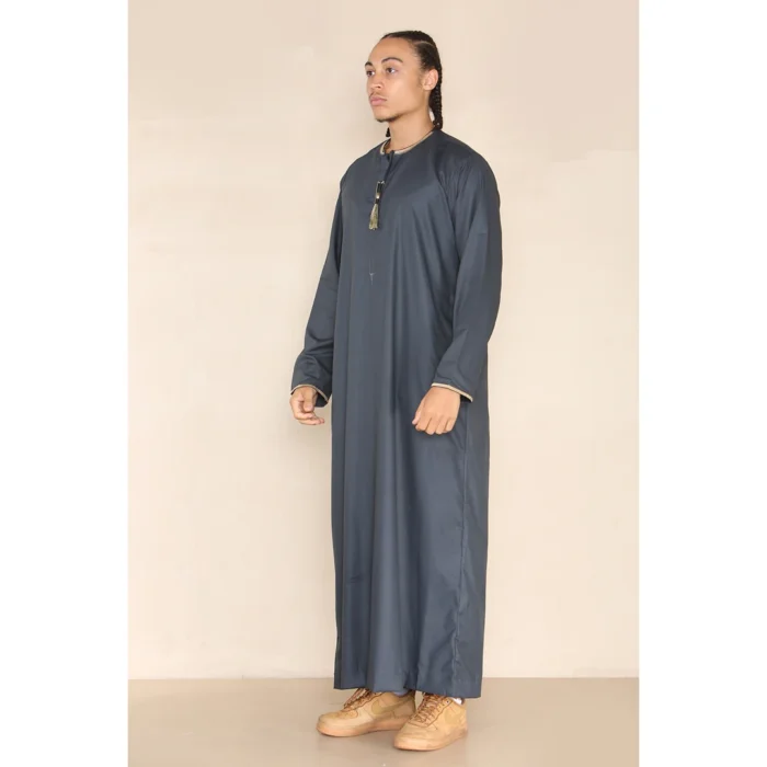 Mens Emirati Omani Thobe Jubba Islamic Clothing Muslim Kaftan Eid Robe Arab String Tassel - Image 10