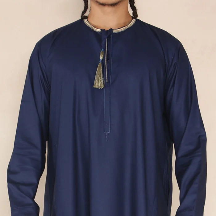 Mens Emirati Omani Thobe Jubba Islamic Clothing Muslim Kaftan Eid Robe Arab String Tassel - Image 19